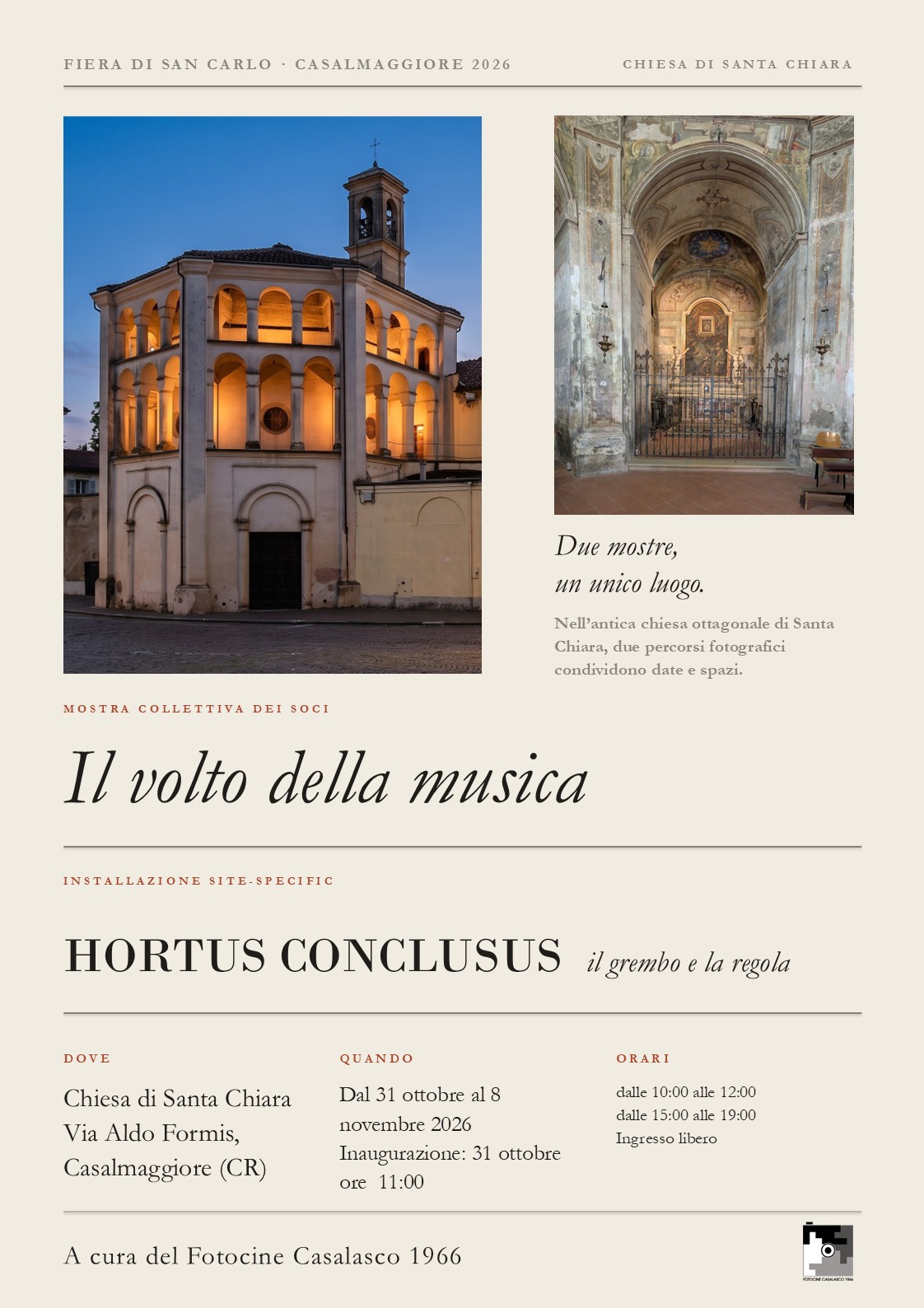 Locandina Il volto della musica e Hortus Conclusus - Chiesa di Santa Chiara Casalmaggiore